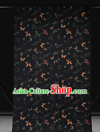 Chinese Classical Butterfly Pattern Black Brocade Fabric Traditional Gambiered Guangdong Gauze Cheongsam Silk Drapery Chinese Classical Butterfly Pattern Black Brocade Fabric Traditional Gambiered Guangdong Gauze Cheongsam Silk Drapery