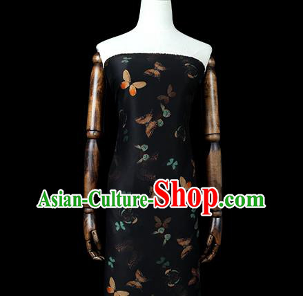 Chinese Classical Butterfly Pattern Black Brocade Fabric Traditional Gambiered Guangdong Gauze Cheongsam Silk Drapery Chinese Classical Butterfly Pattern Black Brocade Fabric Traditional Gambiered Guangdong Gauze Cheongsam Silk Drapery