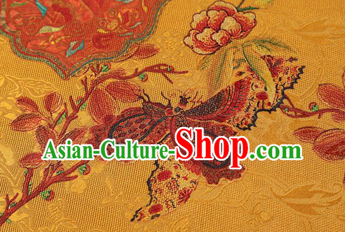 Chinese Traditional Gambiered Guangdong Gauze Classical Peony Pattern Golden Brocade Fabric Cheongsam Silk Drapery Chinese Traditional Gambiered Guangdong Gauze Classical Peony Pattern Golden Brocade Fabric Cheongsam Silk Drapery
