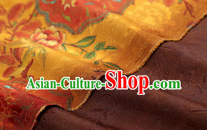 Chinese Traditional Gambiered Guangdong Gauze Classical Peony Pattern Golden Brocade Fabric Cheongsam Silk Drapery Chinese Traditional Gambiered Guangdong Gauze Classical Peony Pattern Golden Brocade Fabric Cheongsam Silk Drapery