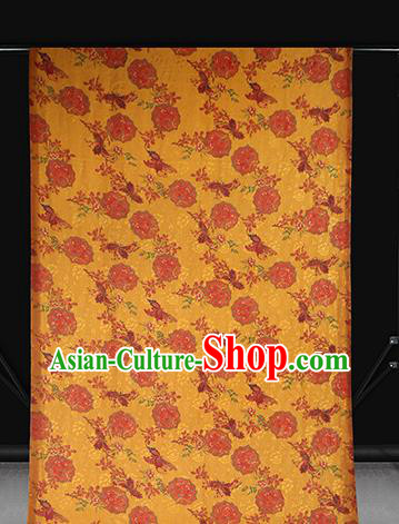 Chinese Traditional Gambiered Guangdong Gauze Classical Peony Pattern Golden Brocade Fabric Cheongsam Silk Drapery Chinese Traditional Gambiered Guangdong Gauze Classical Peony Pattern Golden Brocade Fabric Cheongsam Silk Drapery