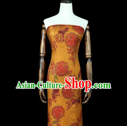 Chinese Traditional Gambiered Guangdong Gauze Classical Peony Pattern Golden Brocade Fabric Cheongsam Silk Drapery Chinese Traditional Gambiered Guangdong Gauze Classical Peony Pattern Golden Brocade Fabric Cheongsam Silk Drapery