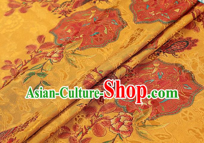 Chinese Traditional Gambiered Guangdong Gauze Classical Peony Pattern Golden Brocade Fabric Cheongsam Silk Drapery Chinese Traditional Gambiered Guangdong Gauze Classical Peony Pattern Golden Brocade Fabric Cheongsam Silk Drapery