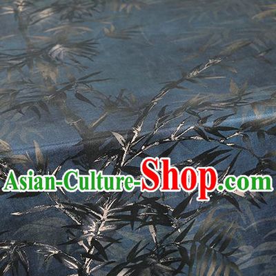 Chinese Traditional Navy Gambiered Guangdong Gauze Cheongsam Silk Drapery Classical Bamboo Pattern Brocade Fabric