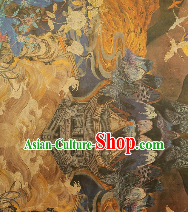 China Traditional Printing Cranes Brown Silk Fabric Classical Gambiered Guangdong Gauze Cheongsam Drapery China Traditional Printing Cranes Brown Silk Fabric Classical Gambiered Guangdong Gauze Cheongsam Drapery