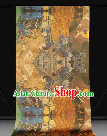China Traditional Printing Cranes Brown Silk Fabric Classical Gambiered Guangdong Gauze Cheongsam Drapery China Traditional Printing Cranes Brown Silk Fabric Classical Gambiered Guangdong Gauze Cheongsam Drapery