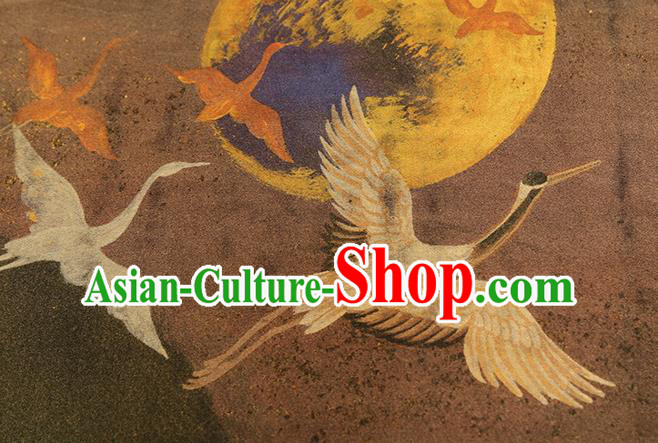 China Traditional Printing Cranes Brown Silk Fabric Classical Gambiered Guangdong Gauze Cheongsam Drapery China Traditional Printing Cranes Brown Silk Fabric Classical Gambiered Guangdong Gauze Cheongsam Drapery