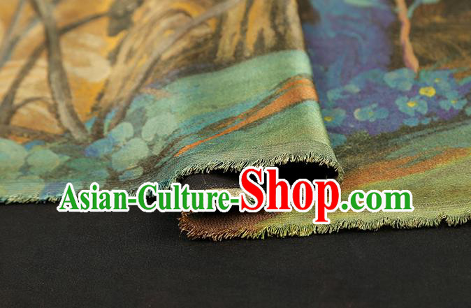 China Traditional Printing Cranes Brown Silk Fabric Classical Gambiered Guangdong Gauze Cheongsam Drapery China Traditional Printing Cranes Brown Silk Fabric Classical Gambiered Guangdong Gauze Cheongsam Drapery