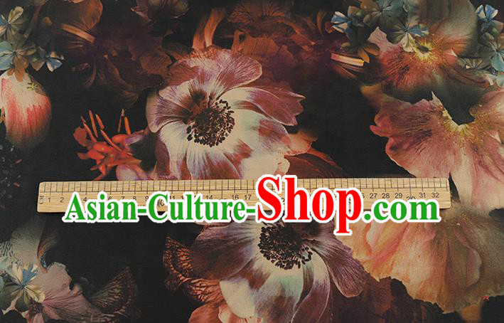 Chinese Traditional Black Brocade Drapery Cheongsam Gambiered Guangdong Gauze Classical Lotus Pattern Silk Fabric Chinese Traditional Black Brocade Drapery Cheongsam Gambiered Guangdong Gauze Classical Lotus Pattern Silk Fabric