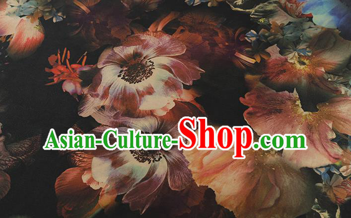 Chinese Traditional Black Brocade Drapery Cheongsam Gambiered Guangdong Gauze Classical Lotus Pattern Silk Fabric Chinese Traditional Black Brocade Drapery Cheongsam Gambiered Guangdong Gauze Classical Lotus Pattern Silk Fabric