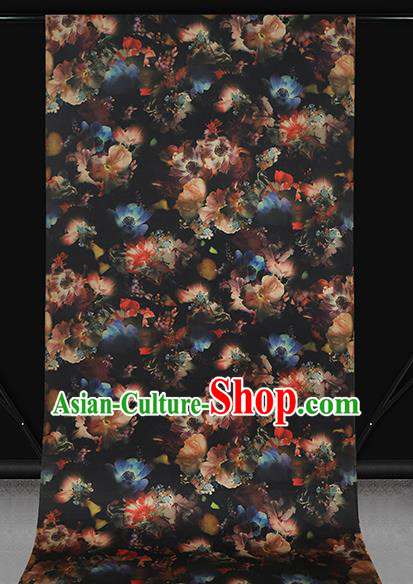 Chinese Traditional Black Brocade Drapery Cheongsam Gambiered Guangdong Gauze Classical Lotus Pattern Silk Fabric Chinese Traditional Black Brocade Drapery Cheongsam Gambiered Guangdong Gauze Classical Lotus Pattern Silk Fabric