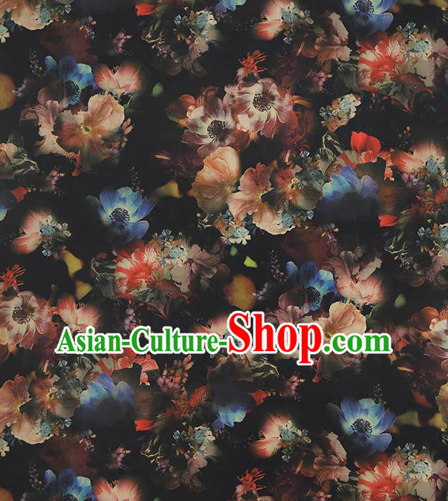 Chinese Traditional Black Brocade Drapery Cheongsam Gambiered Guangdong Gauze Classical Lotus Pattern Silk Fabric Chinese Traditional Black Brocade Drapery Cheongsam Gambiered Guangdong Gauze Classical Lotus Pattern Silk Fabric