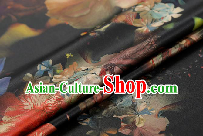 Chinese Traditional Black Brocade Drapery Cheongsam Gambiered Guangdong Gauze Classical Lotus Pattern Silk Fabric Chinese Traditional Black Brocade Drapery Cheongsam Gambiered Guangdong Gauze Classical Lotus Pattern Silk Fabric