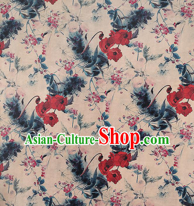Chinese Classical Flowers Pattern Beige Brocade Cheongsam Gambiered Guangdong Gauze Fabric Traditional Silk Drapery Chinese Classical Flowers Pattern Beige Brocade Cheongsam Gambiered Guangdong Gauze Fabric Traditional Silk Drapery