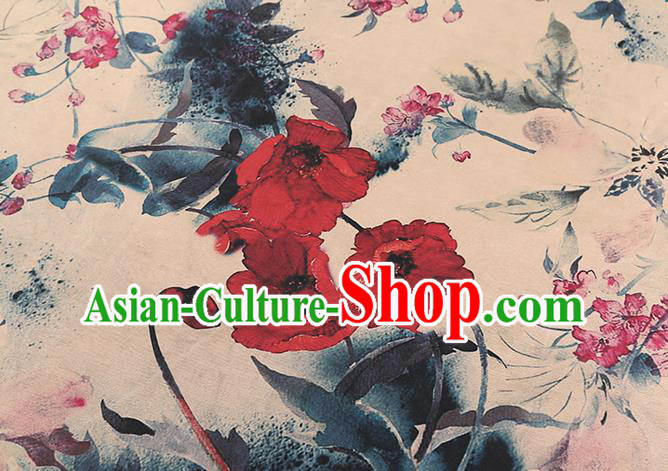 Chinese Classical Flowers Pattern Beige Brocade Cheongsam Gambiered Guangdong Gauze Fabric Traditional Silk Drapery Chinese Classical Flowers Pattern Beige Brocade Cheongsam Gambiered Guangdong Gauze Fabric Traditional Silk Drapery