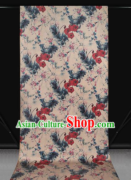 Chinese Classical Flowers Pattern Beige Brocade Cheongsam Gambiered Guangdong Gauze Fabric Traditional Silk Drapery Chinese Classical Flowers Pattern Beige Brocade Cheongsam Gambiered Guangdong Gauze Fabric Traditional Silk Drapery