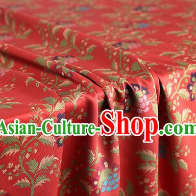 Chinese Cheongsam Gambiered Guangdong Gauze Fabric Traditional Silk Drapery Classical Hibiscus Pattern Red Brocade