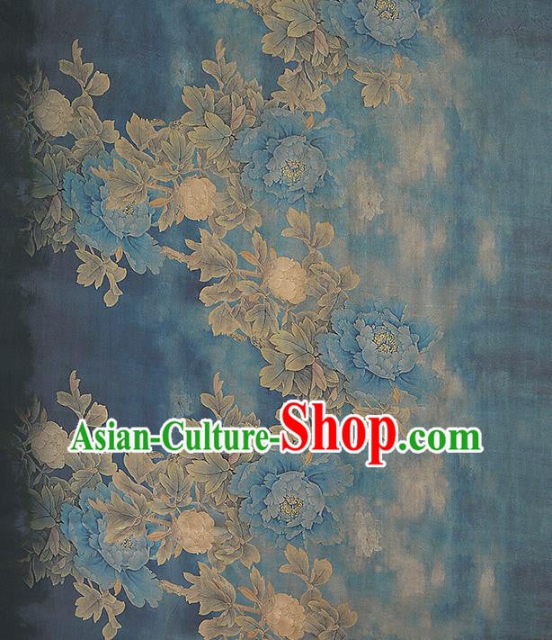 Chinese Traditional Silk Drapery Classical Peony Pattern Blue Brocade Cheongsam Gambiered Guangdong Gauze Fabric Chinese Traditional Silk Drapery Classical Peony Pattern Blue Brocade Cheongsam Gambiered Guangdong Gauze Fabric