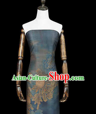 Chinese Traditional Silk Drapery Classical Peony Pattern Blue Brocade Cheongsam Gambiered Guangdong Gauze Fabric Chinese Traditional Silk Drapery Classical Peony Pattern Blue Brocade Cheongsam Gambiered Guangdong Gauze Fabric