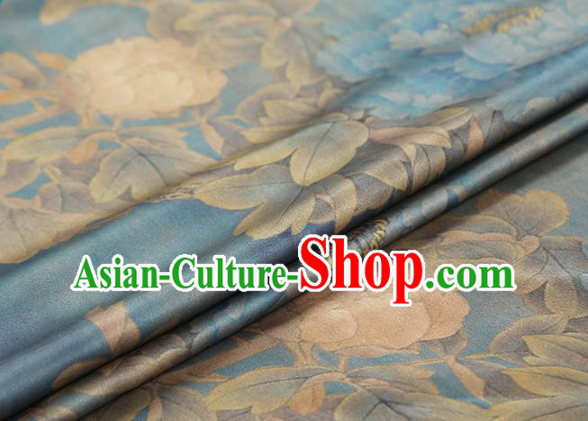 Chinese Traditional Silk Drapery Classical Peony Pattern Blue Brocade Cheongsam Gambiered Guangdong Gauze Fabric Chinese Traditional Silk Drapery Classical Peony Pattern Blue Brocade Cheongsam Gambiered Guangdong Gauze Fabric