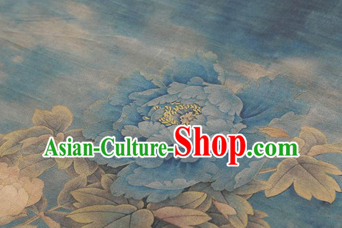Chinese Traditional Silk Drapery Classical Peony Pattern Blue Brocade Cheongsam Gambiered Guangdong Gauze Fabric Chinese Traditional Silk Drapery Classical Peony Pattern Blue Brocade Cheongsam Gambiered Guangdong Gauze Fabric