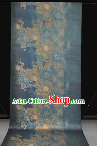 Chinese Traditional Silk Drapery Classical Peony Pattern Blue Brocade Cheongsam Gambiered Guangdong Gauze Fabric Chinese Traditional Silk Drapery Classical Peony Pattern Blue Brocade Cheongsam Gambiered Guangdong Gauze Fabric