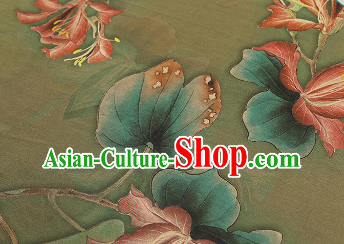 Chinese Traditional Green Silk Drapery Cheongsam Gambiered Guangdong Gauze Fabric Classical Flowers Pattern Brocade Chinese Traditional Green Silk Drapery Cheongsam Gambiered Guangdong Gauze Fabric Classical Flowers Pattern Brocade