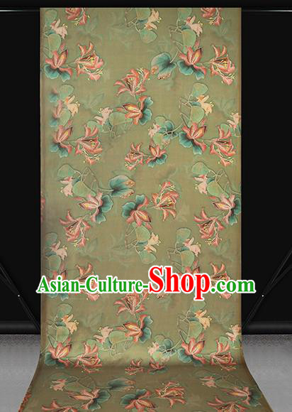 Chinese Traditional Green Silk Drapery Cheongsam Gambiered Guangdong Gauze Fabric Classical Flowers Pattern Brocade Chinese Traditional Green Silk Drapery Cheongsam Gambiered Guangdong Gauze Fabric Classical Flowers Pattern Brocade