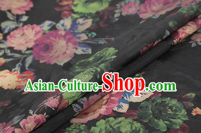 Chinese Classical Roses Pattern Brocade Cheongsam Black Gambiered Guangdong Gauze Fabric Traditional Silk Drapery Chinese Classical Roses Pattern Brocade Cheongsam Black Gambiered Guangdong Gauze Fabric Traditional Silk Drapery
