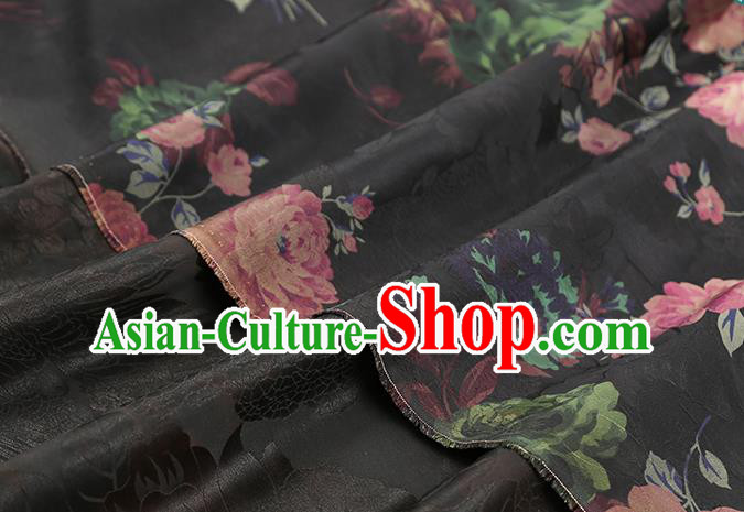 Chinese Classical Roses Pattern Brocade Cheongsam Black Gambiered Guangdong Gauze Fabric Traditional Silk Drapery Chinese Classical Roses Pattern Brocade Cheongsam Black Gambiered Guangdong Gauze Fabric Traditional Silk Drapery
