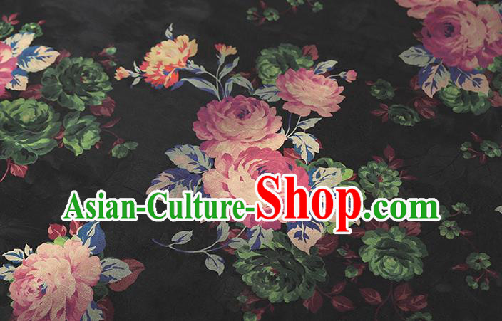 Chinese Classical Roses Pattern Brocade Cheongsam Black Gambiered Guangdong Gauze Fabric Traditional Silk Drapery Chinese Classical Roses Pattern Brocade Cheongsam Black Gambiered Guangdong Gauze Fabric Traditional Silk Drapery
