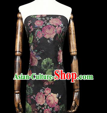 Chinese Classical Roses Pattern Brocade Cheongsam Black Gambiered Guangdong Gauze Fabric Traditional Silk Drapery Chinese Classical Roses Pattern Brocade Cheongsam Black Gambiered Guangdong Gauze Fabric Traditional Silk Drapery