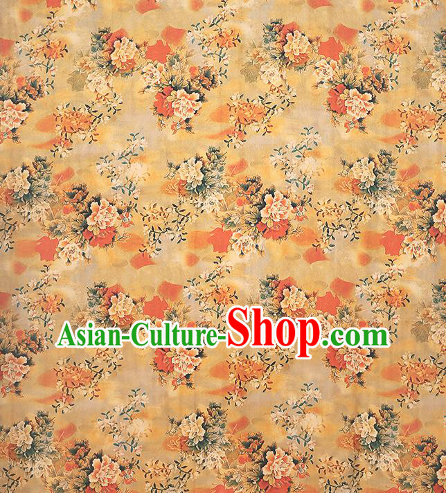 Chinese Traditional Cheongsam Silk Drapery Brocade Fabric Classical Peony Pattern Ginger Gambiered Guangdong Gauze Chinese Traditional Cheongsam Silk Drapery Brocade Fabric Classical Peony Pattern Ginger Gambiered Guangdong Gauze