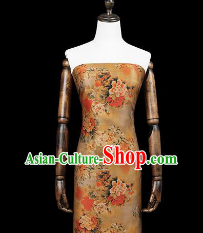 Chinese Traditional Cheongsam Silk Drapery Brocade Fabric Classical Peony Pattern Ginger Gambiered Guangdong Gauze Chinese Traditional Cheongsam Silk Drapery Brocade Fabric Classical Peony Pattern Ginger Gambiered Guangdong Gauze