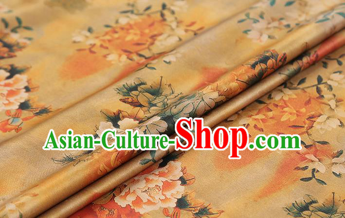Chinese Traditional Cheongsam Silk Drapery Brocade Fabric Classical Peony Pattern Ginger Gambiered Guangdong Gauze Chinese Traditional Cheongsam Silk Drapery Brocade Fabric Classical Peony Pattern Ginger Gambiered Guangdong Gauze