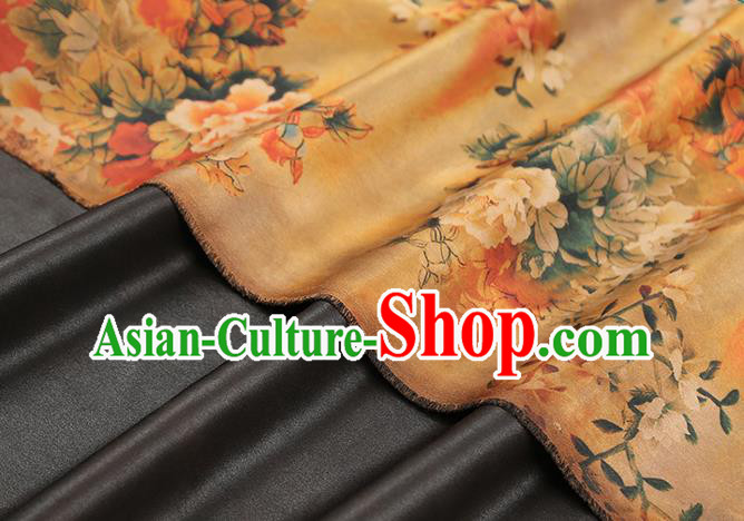 Chinese Traditional Cheongsam Silk Drapery Brocade Fabric Classical Peony Pattern Ginger Gambiered Guangdong Gauze Chinese Traditional Cheongsam Silk Drapery Brocade Fabric Classical Peony Pattern Ginger Gambiered Guangdong Gauze