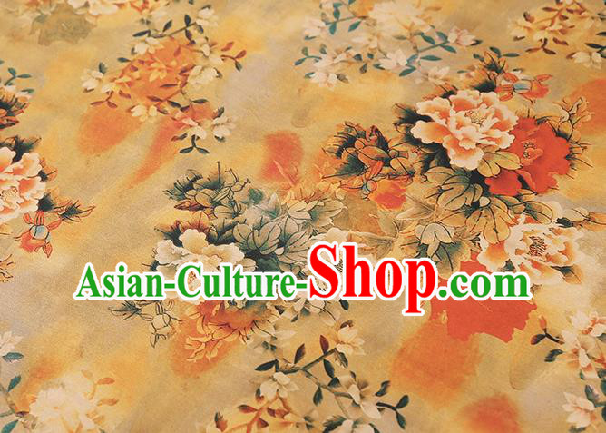 Chinese Traditional Cheongsam Silk Drapery Brocade Fabric Classical Peony Pattern Ginger Gambiered Guangdong Gauze Chinese Traditional Cheongsam Silk Drapery Brocade Fabric Classical Peony Pattern Ginger Gambiered Guangdong Gauze