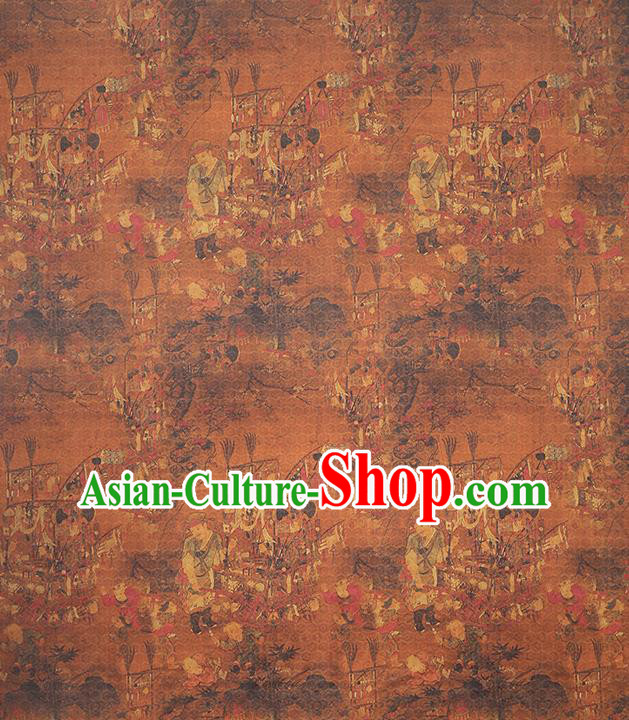 Chinese Traditional Cheongsam Brown Silk Drapery Classical Pedlar Pattern Gambiered Guangdong Gauze Brocade Fabric Chinese Traditional Cheongsam Brown Silk Drapery Classical Pedlar Pattern Gambiered Guangdong Gauze Brocade Fabric