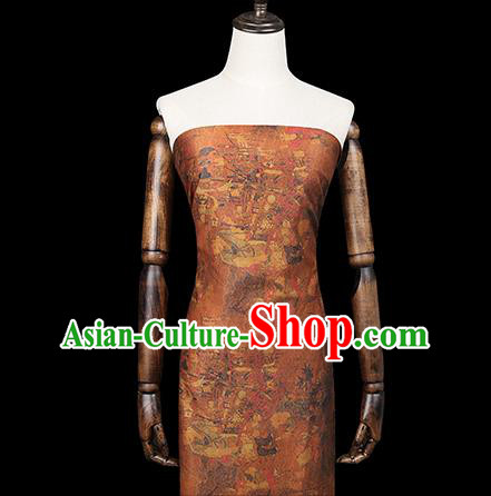Chinese Traditional Cheongsam Brown Silk Drapery Classical Pedlar Pattern Gambiered Guangdong Gauze Brocade Fabric Chinese Traditional Cheongsam Brown Silk Drapery Classical Pedlar Pattern Gambiered Guangdong Gauze Brocade Fabric