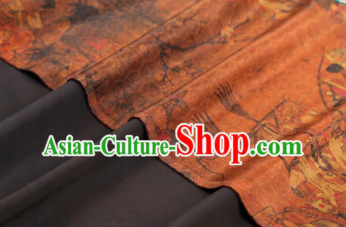 Chinese Traditional Cheongsam Brown Silk Drapery Classical Pedlar Pattern Gambiered Guangdong Gauze Brocade Fabric Chinese Traditional Cheongsam Brown Silk Drapery Classical Pedlar Pattern Gambiered Guangdong Gauze Brocade Fabric