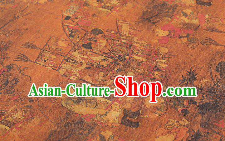 Chinese Traditional Cheongsam Brown Silk Drapery Classical Pedlar Pattern Gambiered Guangdong Gauze Brocade Fabric Chinese Traditional Cheongsam Brown Silk Drapery Classical Pedlar Pattern Gambiered Guangdong Gauze Brocade Fabric