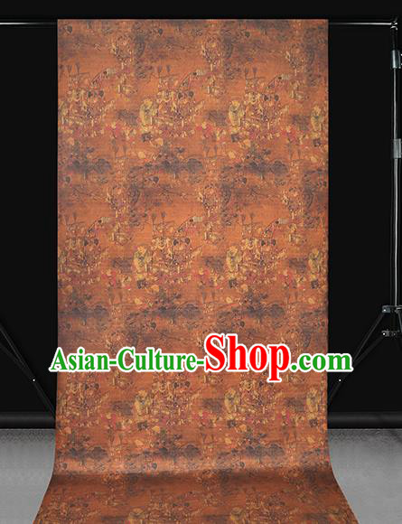Chinese Traditional Cheongsam Brown Silk Drapery Classical Pedlar Pattern Gambiered Guangdong Gauze Brocade Fabric Chinese Traditional Cheongsam Brown Silk Drapery Classical Pedlar Pattern Gambiered Guangdong Gauze Brocade Fabric