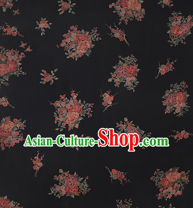 Chinese Classical Peony Pattern Gambiered Guangdong Gauze Brocade Fabric Traditional Cheongsam Black Silk Drapery Chinese Classical Peony Pattern Gambiered Guangdong Gauze Brocade Fabric Traditional Cheongsam Black Silk Drapery