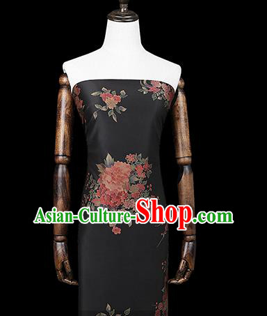 Chinese Classical Peony Pattern Gambiered Guangdong Gauze Brocade Fabric Traditional Cheongsam Black Silk Drapery Chinese Classical Peony Pattern Gambiered Guangdong Gauze Brocade Fabric Traditional Cheongsam Black Silk Drapery