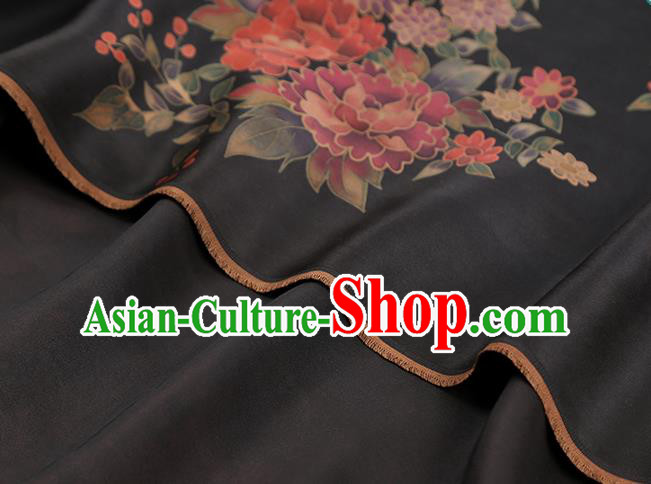 Chinese Classical Peony Pattern Gambiered Guangdong Gauze Brocade Fabric Traditional Cheongsam Black Silk Drapery Chinese Classical Peony Pattern Gambiered Guangdong Gauze Brocade Fabric Traditional Cheongsam Black Silk Drapery