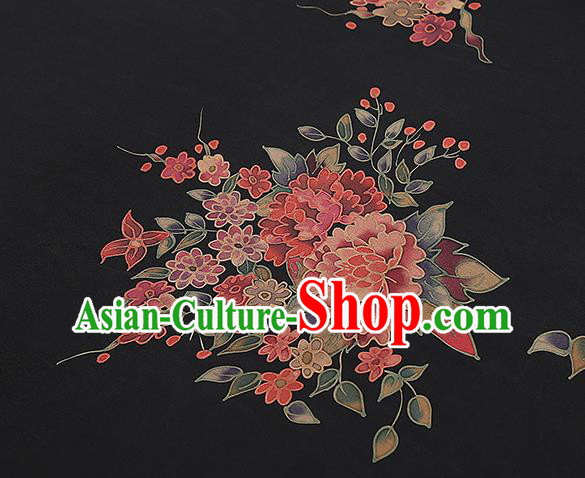 Chinese Classical Peony Pattern Gambiered Guangdong Gauze Brocade Fabric Traditional Cheongsam Black Silk Drapery Chinese Classical Peony Pattern Gambiered Guangdong Gauze Brocade Fabric Traditional Cheongsam Black Silk Drapery
