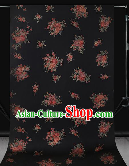 Chinese Classical Peony Pattern Gambiered Guangdong Gauze Brocade Fabric Traditional Cheongsam Black Silk Drapery Chinese Classical Peony Pattern Gambiered Guangdong Gauze Brocade Fabric Traditional Cheongsam Black Silk Drapery