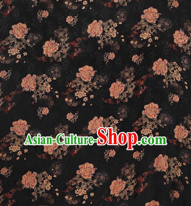 Chinese Brocade Fabric Traditional Cheongsam Black Silk Drapery Classical Peony Pattern Gambiered Guangdong Gauze Chinese Brocade Fabric Traditional Cheongsam Black Silk Drapery Classical Peony Pattern Gambiered Guangdong Gauze