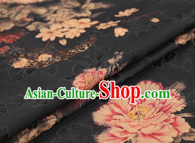 Chinese Brocade Fabric Traditional Cheongsam Black Silk Drapery Classical Peony Pattern Gambiered Guangdong Gauze Chinese Brocade Fabric Traditional Cheongsam Black Silk Drapery Classical Peony Pattern Gambiered Guangdong Gauze
