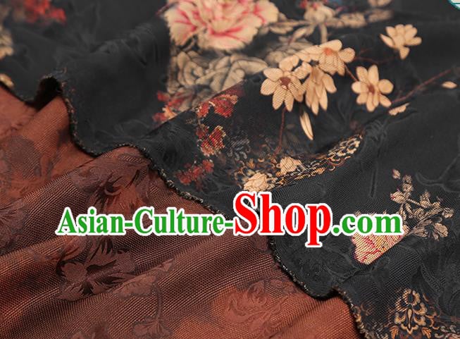 Chinese Brocade Fabric Traditional Cheongsam Black Silk Drapery Classical Peony Pattern Gambiered Guangdong Gauze Chinese Brocade Fabric Traditional Cheongsam Black Silk Drapery Classical Peony Pattern Gambiered Guangdong Gauze